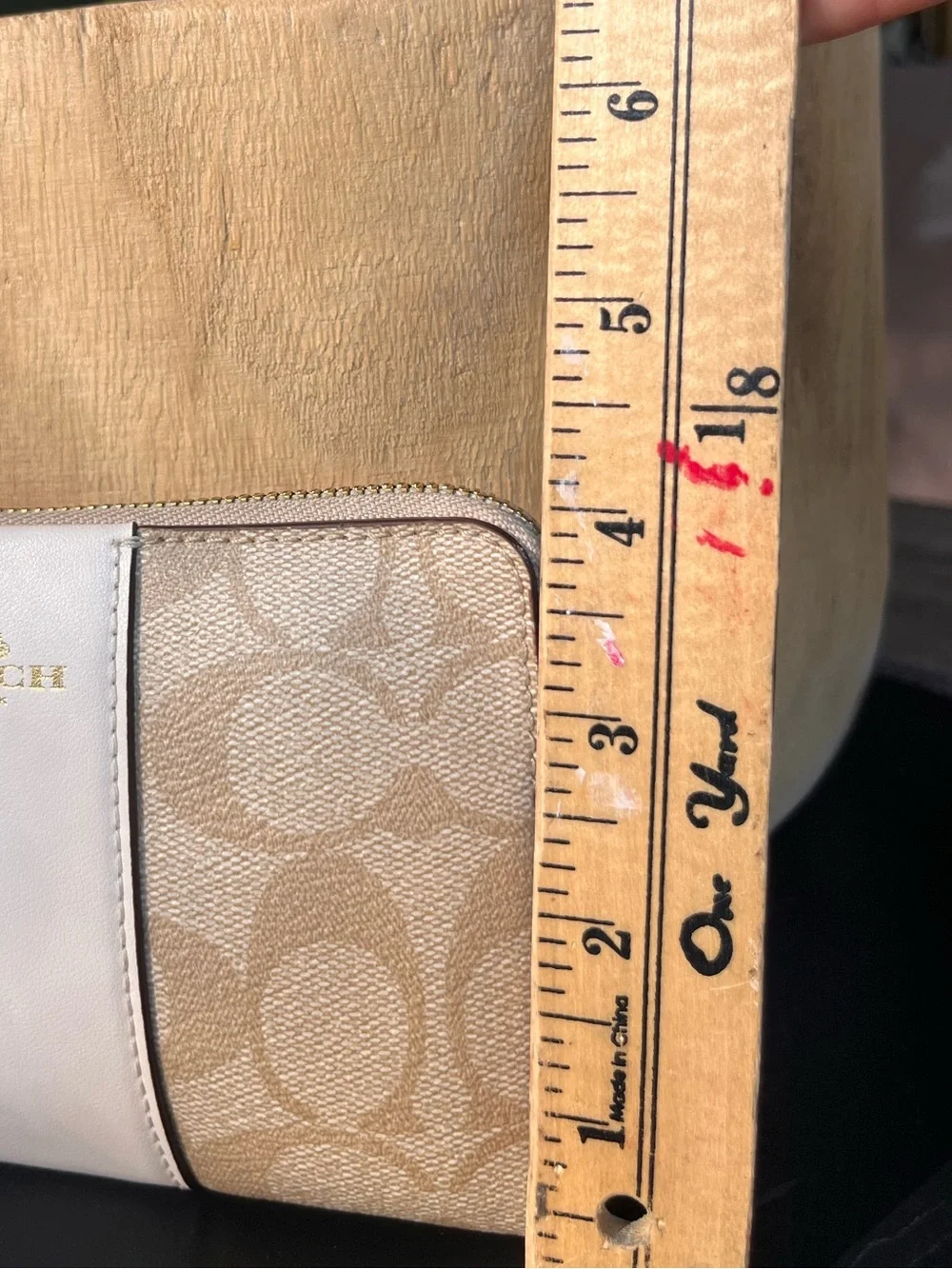 Coach Beige Signature Canvas Wristlet with Cream Center Panel